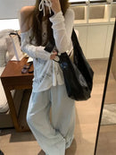 Elegant White Wide Leg Pants Women Fashion Streetwear Linen Black Baggy Pants Summer Korean High Waist Casual Straight Trousers