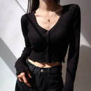 Sexy Knitted Cardigan V Neck Naked Navel Crop Tops Chic Fungus Hem Shirt Women's Spring and Summer Korean Versatile Y2k Sweater