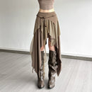 Pleated Stacked Women Skirts Classic Solid High Waist Straight Sheath Maxi Bottoms Female Elegant All-matched Streetwear