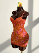 Vestido Mini de Renda Estampado com Alças Finas - Estilo Resort