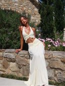 Women's Sexy Party Top Skirt Sets  V Neck Pleated Hem Halter Vest Low Waist Slim Fit Long Skirt 2026 New Lady Beach Dresses