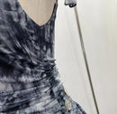 Women's Vintage Tie-dye Printed Mesh Spaghetti Strap Camisole Hot Girl Irregular Ruffled Ribbon Sleeveless Top Partyclub 1185
