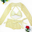 Women's Lace Hollow out Skirt Set Crop Top with Flare Sleeves See through Mini Skirts Summer 2025 Party Sexy Hip Package Outfit