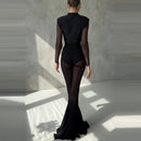 Elegant High Waist Slim Straight Trousers Sexy See Through Mesh Flare Pants for Women Summer Solid Commute Lady Long Pants Mujer