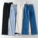 Women's High Waist Jeans 2025 Spring Fall Relaxed Straight Leg Raw Hem Floor-Length Vintage Inspired Daily Uniform