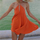 Vestido Feminino Elegante com Halter e Saia Evasê - Sem Manga Costas Abertas Praia Verão