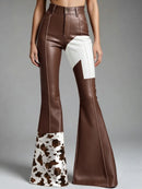 Cow Pattern Printed High Waist Flare Pants for Women Autumn Street Trousers Elastic Waist Comfortable Bodycon Bottoms