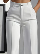 Women's High Waist Dress Pants - Flowy Straight Leg Trousers, Minimalist Office Tailored Pants