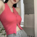 Regata Cropped Halter com Zíper - Feminina Sexy Streetwear Sem Manga