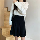 Knitted Pleated Skirts Women Above Knee Solid Casual Autumn All-match Design College Jupe Femme Korean Style High Waist Elegant