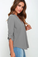 Women Tops Blouses Long Sleeve  V-Neck Chiffon Blouse office work Shirt