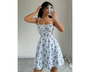 Vestido Curto Feminino Floral com Alças Finas - Sundress Praia Verão 2025