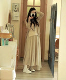 Boho Beach Women's Skirt - Linen Cotton Blend Elastic Waist Long Pleated Maxi, Vintage Summer Casual Skirt Faldas Saia