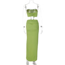 Two Piece Skirt Set for Women Sexy 3D Flower Tube Top High Split Long Maxi Skirt Womens Vacation Outfits