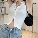 Regata Cropped Halter com Zíper - Feminina Sexy Streetwear Sem Manga