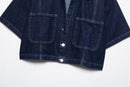 Women Casual Navy Blue Denim Shorts Set V-neck Short Sleeves Cropped Shirt High Waist Solid Color Shorts Skirt Female Suits