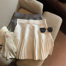 Pleated Mini Skirts Korean Sweet Knitted Skirts Sweet Elastic Waist Ladies Casual Youthful For Women's Clothes Solid Fashion New
