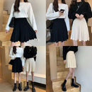 Knitted Pleated Skirts Women Above Knee Solid Casual Autumn All-match Design College Jupe Femme Korean Style High Waist Elegant
