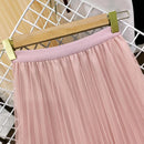Mesh Plested Skirts Women Chic Pearl Aesthetic Midi Skirt Holiday Sweet Temper Female Spring High Waist Delicate Faldas Largas