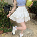 Pleated A-line Skirt White Women Ruffles Sweet Hottie Preppy Style Elastic Elastic Waist Slim Thin SimpleCasual Summer Wholesale