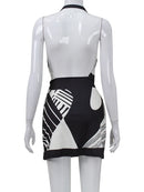 Vestido Bodycon Feminino com Estampa e Halter - Sexy Decote V Costas Abertas Slim Festa Clube