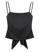 HH Womens Satin Spaghetti Strap Cami Top Tie Back Square Neck Camisole Elegant Summer Casual Party Streetwear Crop Top