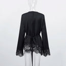 Lace Patchwork Women Blouse Long Sleeve O-neck Solid Belt Female Casual Tops Asymmetric Hem Elegant Office Ladies Streetwear