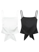 HH Womens Satin Spaghetti Strap Cami Top Tie Back Square Neck Camisole Elegant Summer Casual Party Streetwear Crop Top