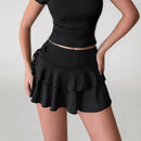 Pleated Mini Skirt Women Solid Color Sexy Folds Drawstring Leace-up Simple All-match Short Skirts Fashion Hot Girl Streetwear