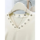 Women's V-Neck Rivet Detail Ruched Short Sleeve T-shirt Casual Slim Fit Crop Top