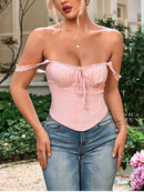 NewAsia Women's Sleeveless Spaghetti Strap Lace Crop Corset Top Backless Double Layer Fashion Casual Party Cami Bustier Tops
