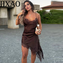 Vestido Slip Assimétrico de Renda e Cetim - Festa e Balada