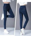 Oversize High Waist Stretch Jeans Black Autumn Women Slim Skinny Trousers Fashion Embroidery Female Winter Casual Denim Pants