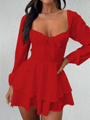 Vestido Curto de Renda com Manga Longa e Costas Abertas - Balada