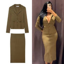 Women Knitted Midi Skirts Two Piece Sets 2025 New Chic Fashion Belt Knit Cardigan Coat Women's Suits Autumn Winter Woman Outfits