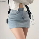 Vintage Denim Mini Skirts Women Summer Korean Fashion y2k Clothes High Waist A-line Blue Slim Cute Sexy Short Jeans Skirt Female