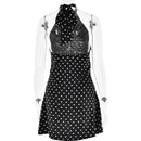 Vestido Mini Feminino com Poa e Halter - Ombro Frio Sexy Costas Abertas Festa Clube