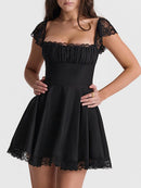 Vestido Mini Feminino Preto com Renda e Costas Abertas - Sexy Festa Aniversário Noite