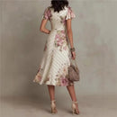Boho Style Elegant Floral Print Long Dress Woman Spring V Neck High Waist Party Dress Summer Short Sleeve Zip Maxi Dress Vestido