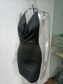 Vestido Mini Feminino Y2K com Halter e Vazado - Sexy Costas Abertas Decote V Festa Noite