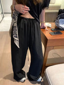 Elegant White Wide Leg Pants Women Fashion Streetwear Linen Black Baggy Pants Summer Korean High Waist Casual Straight Trousers