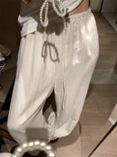 Elegant White Wide Leg Pants Women Fashion Streetwear Linen Black Baggy Pants Summer Korean High Waist Casual Straight Trousers