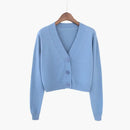 Cardigan Cropped Tricô Feminino Estilo Coreano - Manga Longa Decote V Y2K