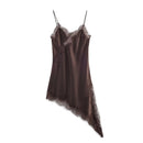 Vestido Feminino de Cetim com Renda Assimétrica e Alças - Sexy Costas Abertas Streetwear
