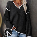 New Women's V-Neck Knit Sweater White Trim Plus Size Casual Fashion Pullover Bohemian Top for Fall Winter Chic y2k clothing