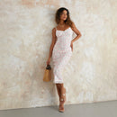 Vestido Feminino Floral sem Manga com Alças Finas - Festa Coquetel Praia