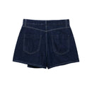 Women Casual Navy Blue Denim Shorts Set V-neck Short Sleeves Cropped Shirt High Waist Solid Color Shorts Skirt Female Suits