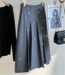Elegant Crystal Pleated Skirts For Women Spring Autumn Winter 2025 New Solid Korean Skirt High Waist A-line Faldas Dress Female