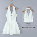 Vestido Feminino Branco com Renda Bordada e Halter - Sem Manga Costas Abertas Sexy Linha A Festa 2025