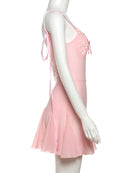 Vestido Mini Feminino Bodycon com Renda Patchwork e Laço - Sexy Sem Manga Costas Abertas Amarrão Slim Festa Clube